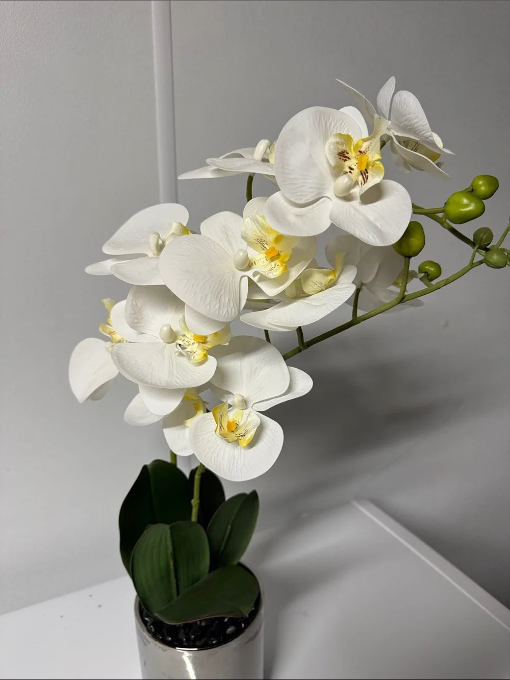 White Orchid Faux Plant in Silver Pot - Home Accents